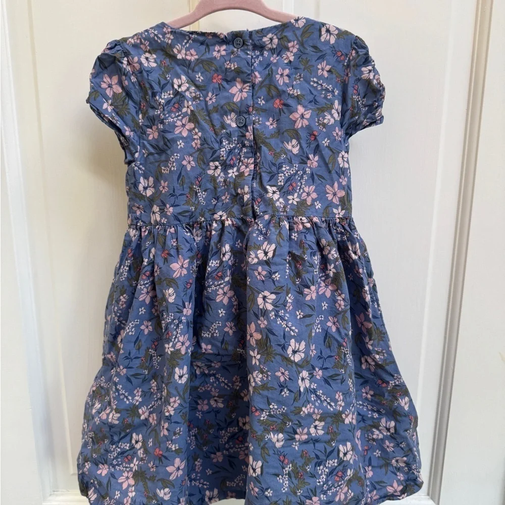 OshKosh B'gosh 4T Girls Blue Floral Kids Short Sleeve Flowy Tie Knot Dress